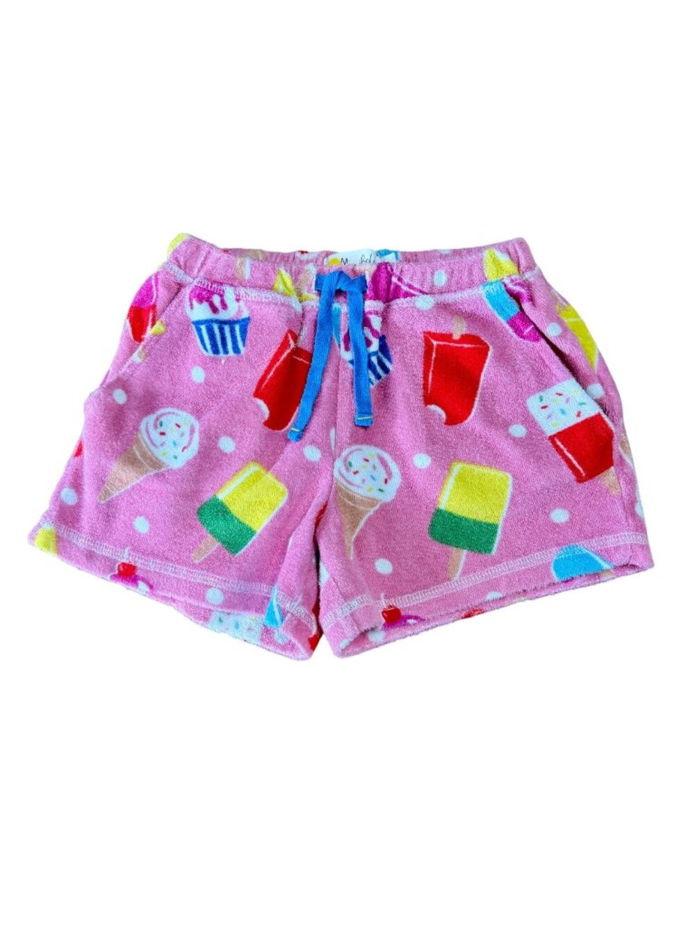 MINI BODEN Ice Cream Terry Shorts Girls 7 122cm Pink Toweling Popsicles Short